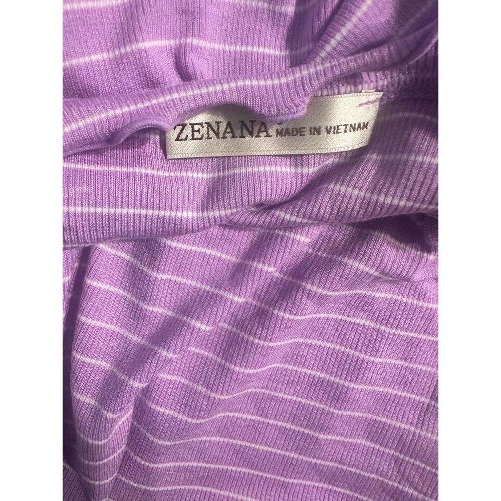 Zenana Lavender Ribbed Striped Top Size Ruffle Trim Stretch Fitted Summer Tee-L - Picture 4 of 5